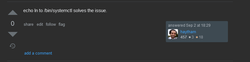 Answer that says 'echo ln to /bin/systemctl'